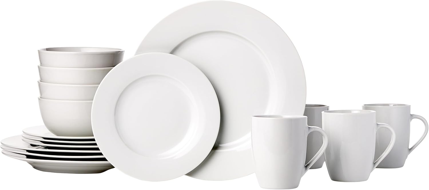 Amazon Basics 16-Piece Porcelain Dinnerware Set - White